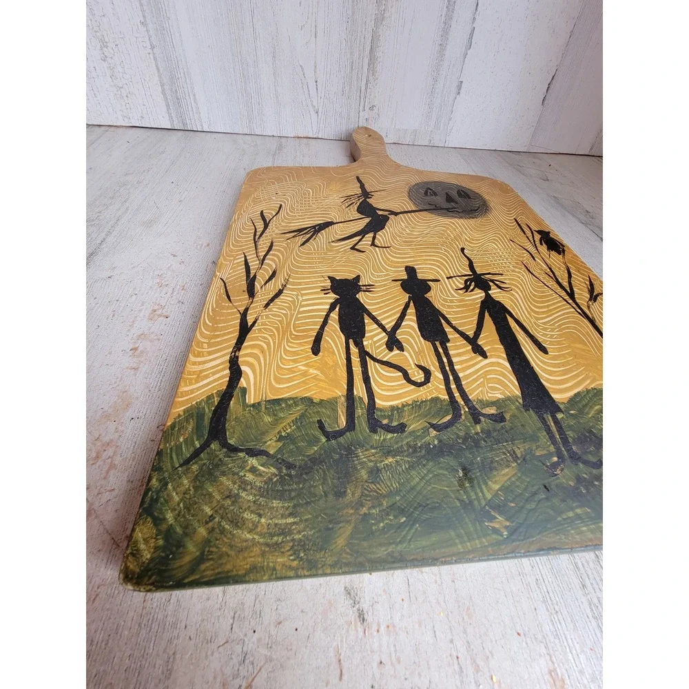 Chris Rob primitive cutting board hanging Halloween art wooden home decor witch